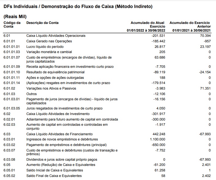 Exemplo da DFC da AES Brasil
